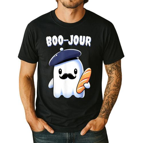 Boo Jour Ghost French Teacher Vintage Teacherlife Groovy Men's Casual T-Shirt - teacherstshirts.com CA