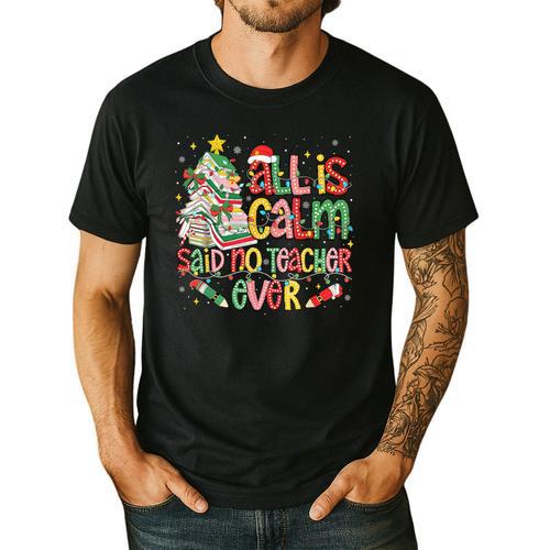 Book Tree All Is Calm Said No Teacher Ever Christmas Men's Casual T-Shirt - teacherstshirts.com AU