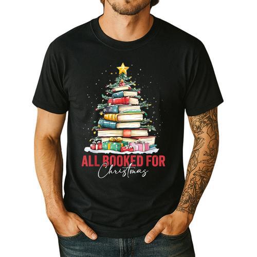 All Booked For Christmas Xmas Tree Teacher Holiday Pajamas Men's Casual T-Shirt - teacherstshirts.com UK