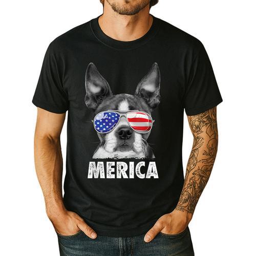 Boston Terrier 4th Of July Merica Men Women USA Flag Vintage Men's Casual T-Shirt - Bostonterriersmerch.com