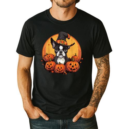 Boston Terrier Bostie Dog Breed Pet Halloween Pumpkins Men's Casual T-Shirt - Bostonterriersmerch.com