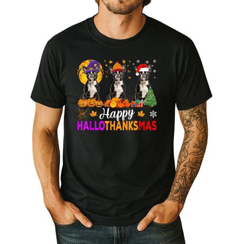 Boston Terrier Dog Halloween Christmas Hallothanksmas Men Women Kids Men's Casual T-Shirt - Bostonterriersmerch.com
