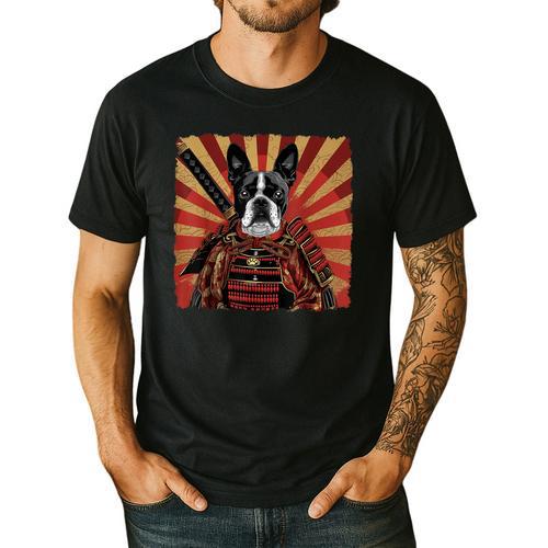 Boston Terrier Dog Japanese Art Samurai Ukiyo-e Men's Casual T-Shirt - Bostonterriersmerch.com