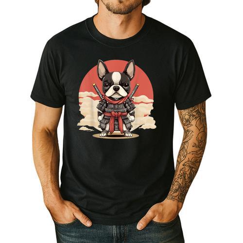 Boston Terrier Dog Japanese Style Samurai Dogs Men's Casual T-Shirt - Bostonterriersmerch.com