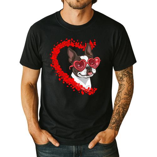 Boston Terrier Dog Mom Dad Valentine’s Day Pet Lover For Men Women Kids Men's Casual T-Shirt - Bostonterriersmerch.com