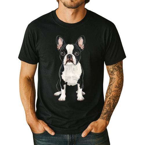 Boston Terrier Dog Motif Pet Art Boston Terrier For Men Women Kids Men's Casual T-Shirt - Bostonterriersmerch.com CA