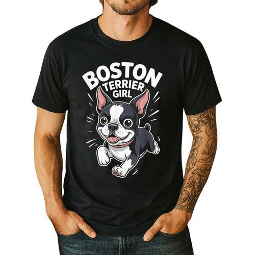 Boston Terrier Girl Cute Cartoon For Dog Owners Pet Terrier Men's Casual T-Shirt - Bostonterriersmerch.com