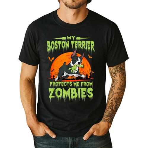 Boston Terrier Halloween Zombie American Gentleman Dog Lover Men's Casual T-Shirt - Bostonterriersmerch.com