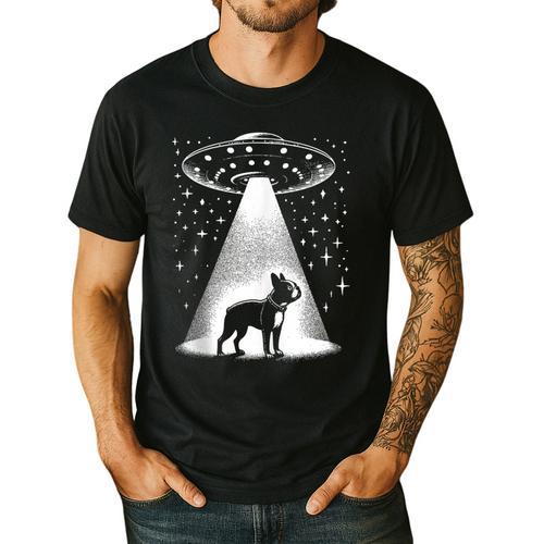 Boston Terrier Mom Dad Dog Alien UFO Men's Casual T-Shirt - Bostonterriersmerch.com