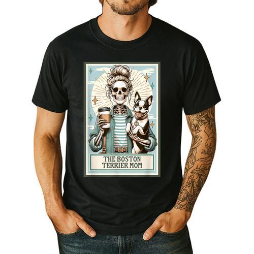 The Boston Terrier Mom Skeleton Spooky Season Halloween Men's Casual T-Shirt - Bostonterriersmerch.com