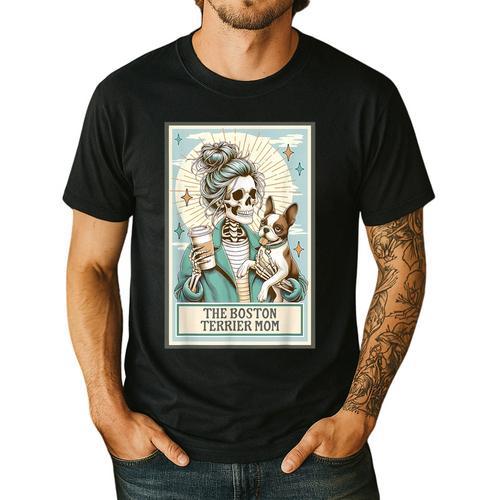Boston Terrier Mom Skeleton Tarot Card Witch Vibes Dog Mom Men's Casual T-Shirt - Bostonterriersmerch.com