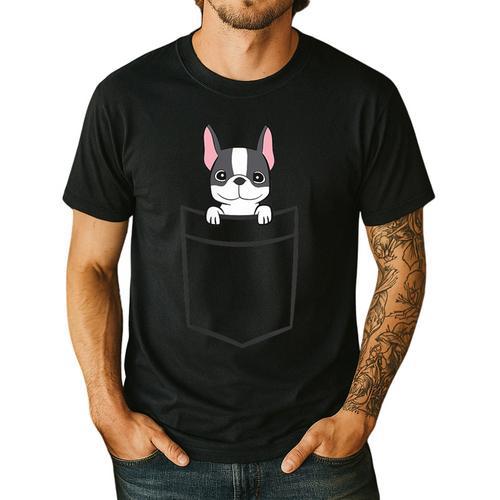 Boston Terrier In The Pocket Cute Boston Terrier Dog For Men Women Girls Kids Men's Casual T-Shirt - Bostonterriersmerch.com