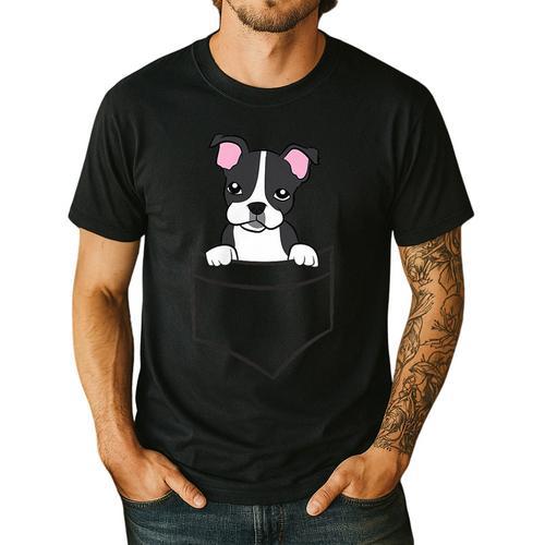 Boston Terrier In The Pocket Cute Pocket Boston Terrier Men's Casual T-Shirt - Bostonterriersmerch.com