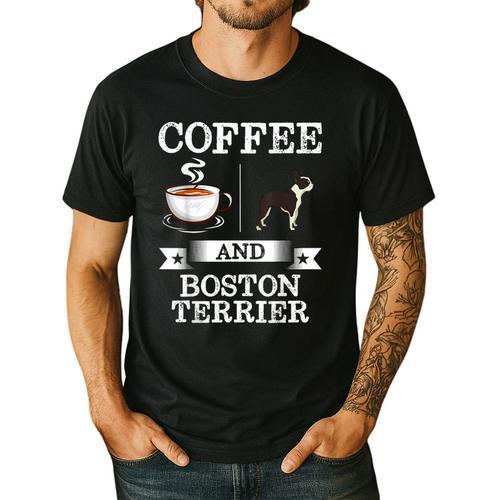 Boston Terrier Shirt Coffee And Boston Terrier Cute Dog For Men Women Girls Kids Men's Casual T-Shirt - Bostonterriersmerch.com