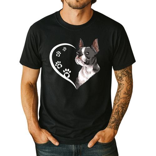 Boston Terrier Shirts For Women Girls Kids Heart Cute Men's Casual T-Shirt - Bostonterriersmerch.com