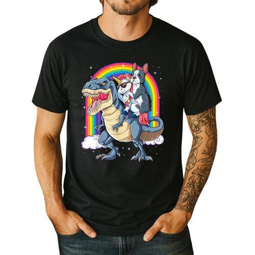 Boston Terrier Unicorn Riding Dinosaur T-Rex Girls Rainbow Men's Casual T-Shirt - Bostonterriersmerch.com