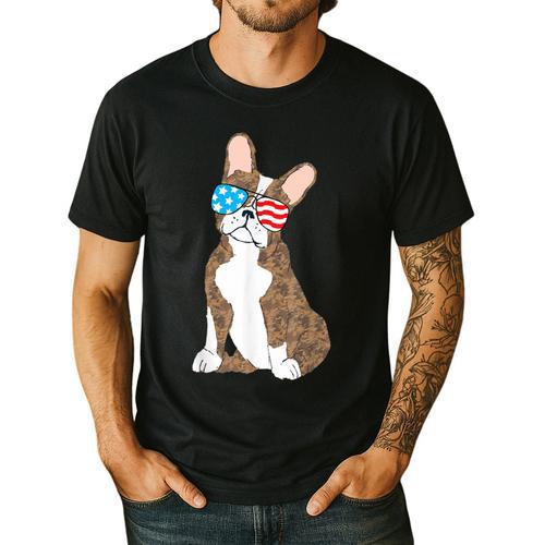 Brindle Boston Terrier Dog Patriotic Shirt USA Flag Men's Casual T-Shirt - Bostonterriersmerch.com