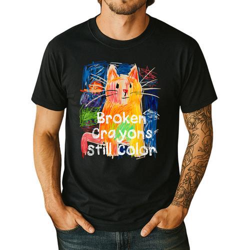 Broken Crayons Still Color Cat Art Teacher Vintage Men's Casual T-Shirt - teacherstshirts.com CA