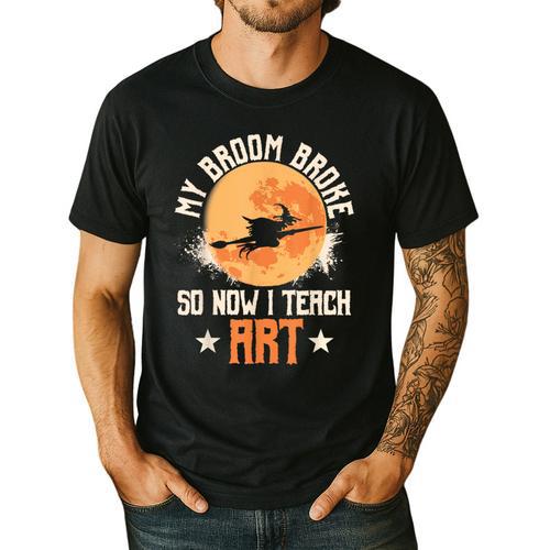 My Broom Broke So Now I Teach Art Teacher Halloween Costume For Men Women Men's Casual T-Shirt - teacherstshirts.com CA