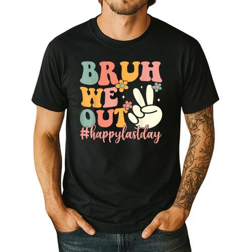 Bruh We Out Teacher Retro Last Day Of School Boys Girls Kids Men's Casual T-Shirt - teacherstshirts.com AU