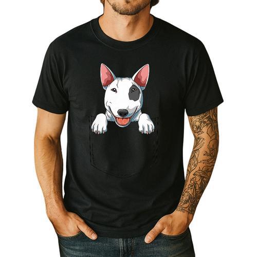 Bull Terrier Pocket Bull Terrier Peeking Out Pocket Men's Casual T-Shirt - Bostonterriersmerch.com