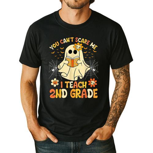 You Can't Scare Me I Teach 2nd Grade Halloween Teacher Ghost Men's Casual T-Shirt - teacherstshirts.com