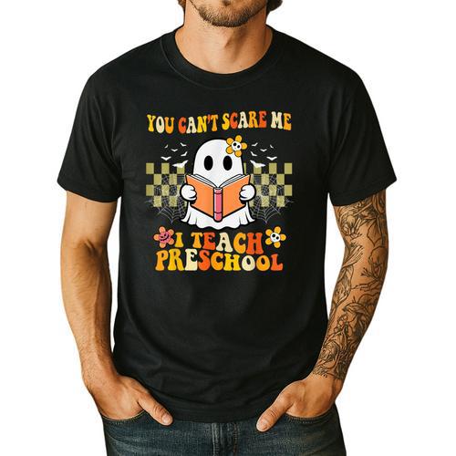 You Can't Scare Me I Teach Preschool Ghost Halloween Teacher Men's Casual T-Shirt - teacherstshirts.com AU