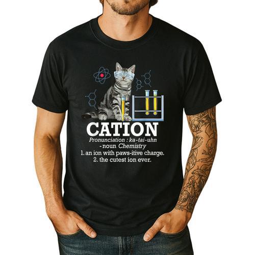 Cation Chemistry Humor Science Teacher Cat Pun Men's Casual T-Shirt - teacherstshirts.com AU