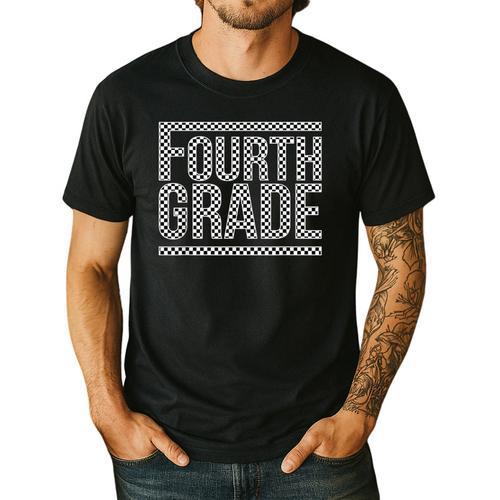 Checkered Fourth Grade Teacher Team Crew Back To School Men's Casual T-Shirt - teacherstshirts.com UK