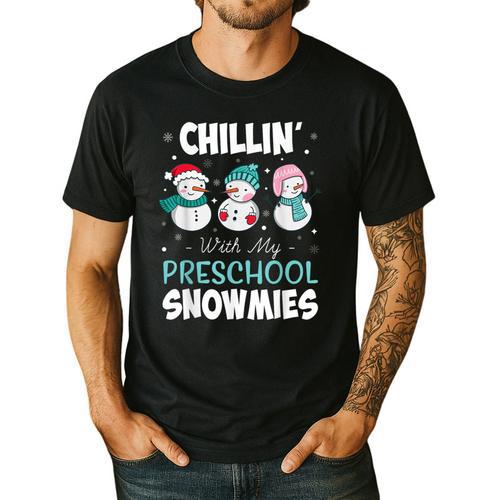 Chillin' With My Preschool Snowmies Teacher Christmas Men Women Kids Men's Casual T-Shirt - teacherstshirts.com