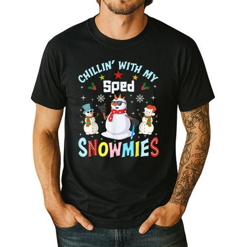 Chillin With My Sped Snowmies Teacher Student Christmas Men's Casual T-Shirt - teacherstshirts.com