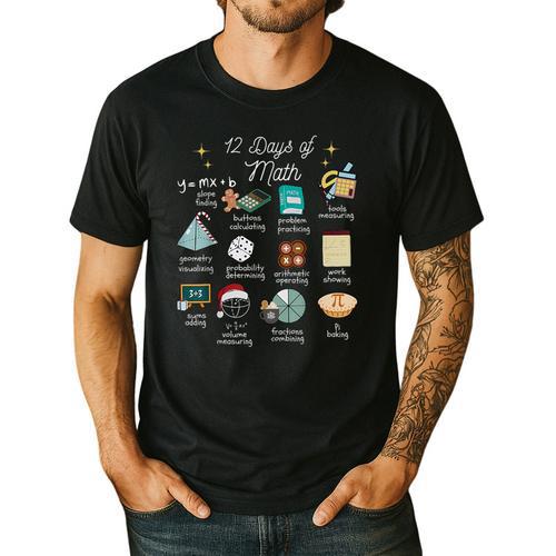 Christmas 12 Days Of Math Math Teacher Xmas STEM STEMS Men's Casual T-Shirt - teacherstshirts.com
