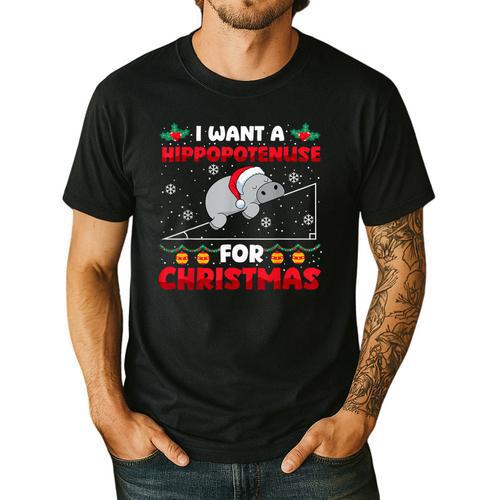 Christmas Math Teacher Hippopotenuse Math Lovers Xmas Men's Casual T-Shirt - teacherstshirts.com AU