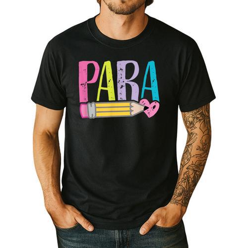 Colorful PARA Teacher Paraprofessional Cute Pencil Men's Casual T-Shirt - teacherstshirts.com AU