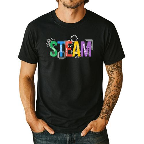 Colorful Steam Letters For Steam Program Teacher And Student Men's Casual T-Shirt - teacherstshirts.com AU