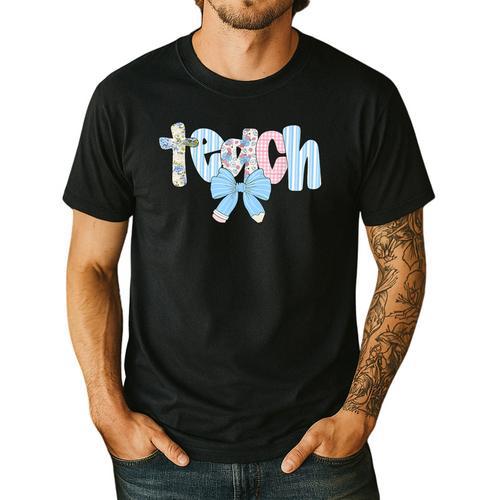 Coquette Bow Teach Teacher Happy First Day Back To School Men's Casual T-Shirt - teacherstshirts.com CA
