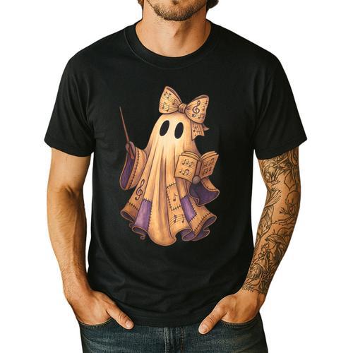 Coquette Music Note Patchwork Ghost Music Teacher Halloween Men's Casual T-Shirt - teacherstshirts.com