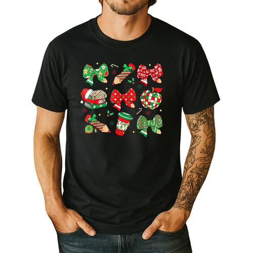 Cute Coquette Pencil Bow Christmas School Teacher Student Men's Casual T-Shirt - teacherstshirts.com CA
