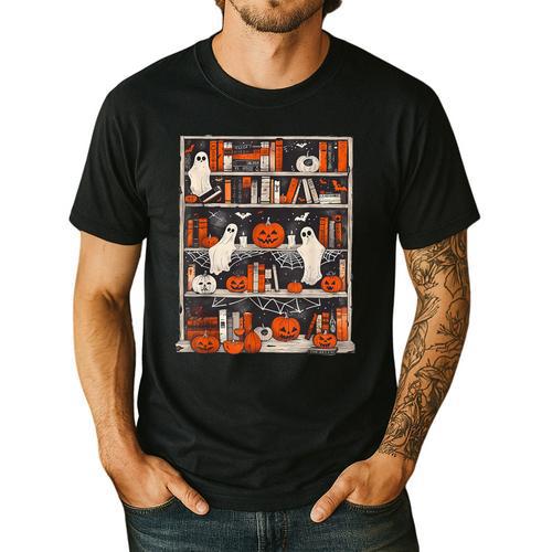 Cute Ghost Book Reading Books Lover Spooky Teacher Halloween Men's Casual T-Shirt - teacherstshirts.com AU