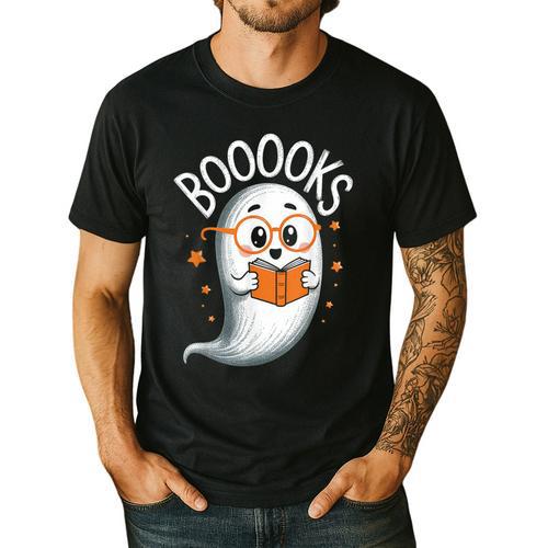 Cute Ghost Book Reading Halloween Teacher Men's Casual T-Shirt - teacherstshirts.com AU
