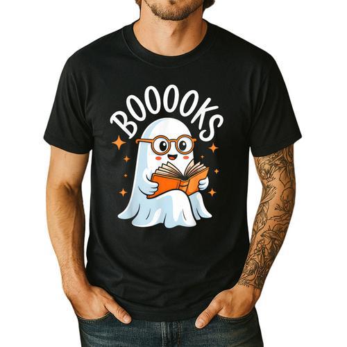 Cute Ghost Reading Book Librarian Teacher Halloween Costume Men's Casual T-Shirt - teacherstshirts.com