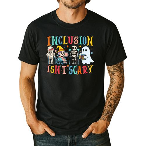 Cute Inclusion Isn't Scary Teacher Skeleton Ghost Halloween Men's Casual T-Shirt - teacherstshirts.com AU