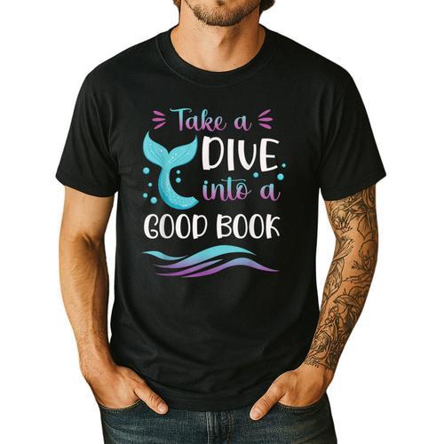 Cute Mermaid Librarian Teacher Dive Into A Good Book Reading Men's Casual T-Shirt - teacherstshirts.com AU