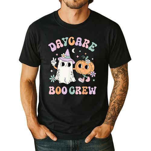 Daycare Boo Crew Groovy Halloween Floral Ghost Kid Teacher Men's Casual T-Shirt - teacherstshirts.com CA