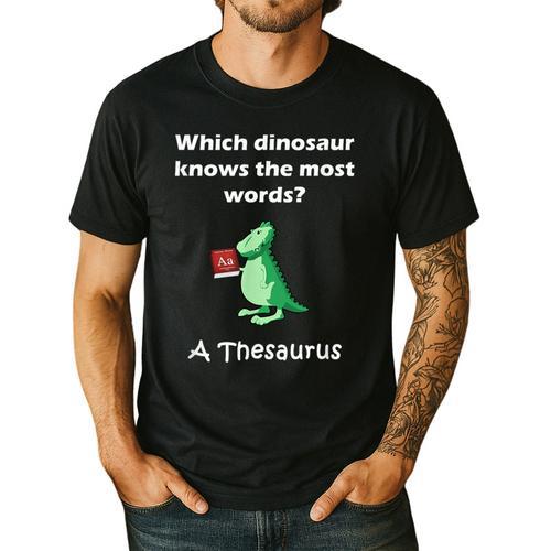 Dinosaur Thesaurus Grammar Joke Teacher Men's Casual T-Shirt - teacherstshirts.com