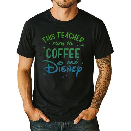 Disney This Teacher Runs On Coffee And Disney Gradient Logo Men's Casual T-Shirt - teacherstshirts.com AU