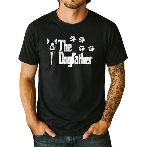 The Dogfather Boston Terrier Dog Dad Tshirt Idea Men's Casual T-Shirt - Bostonterriersmerch.com