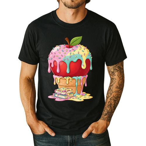 Dripping Apple Ice Cream Cone Cute Teacher Appreciation Men's Casual T-Shirt - teacherstshirts.com