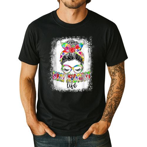 Early Head Start Life Messy Bun Back To School Teacher Women Men's Casual T-Shirt - teacherstshirts.com CA