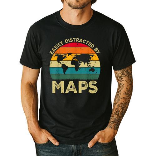 Easily Distracted By Maps Geography Teacher Men's Casual T-Shirt - teacherstshirts.com DE